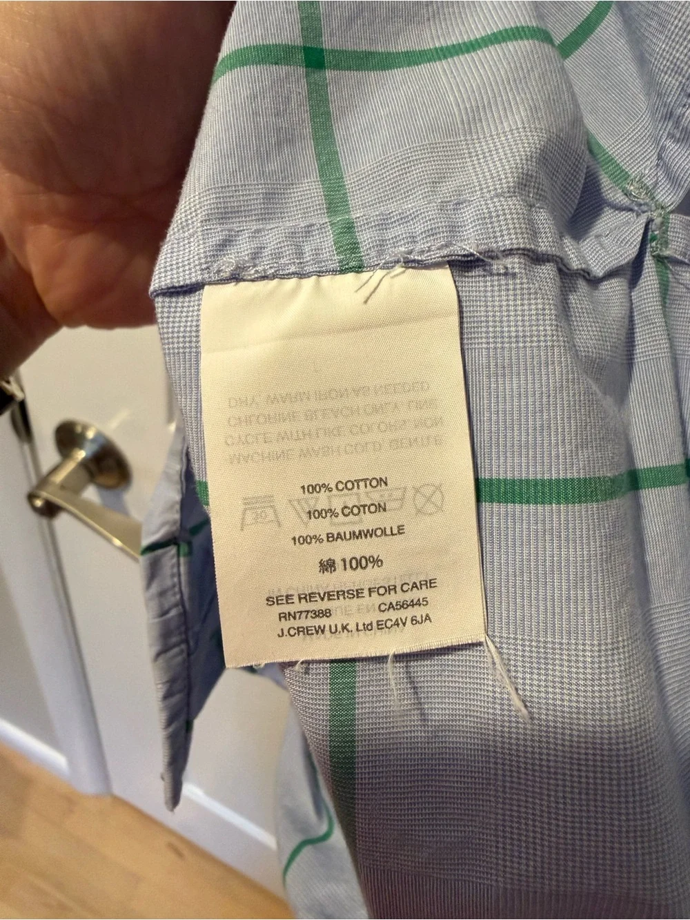 J. Crew Light Blue & Green Windowpane Ruffle Collar Blouse